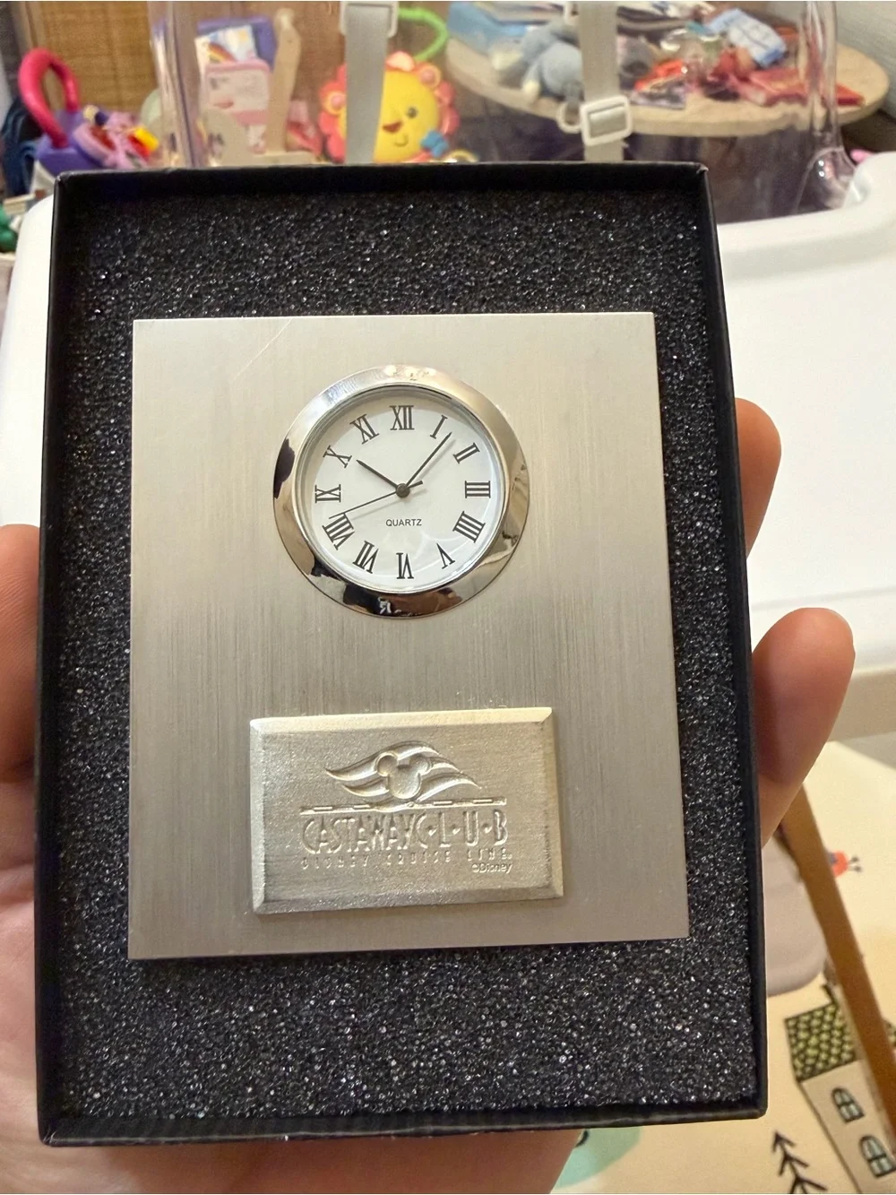 Disney Cruise Line Castaway Club Desk Clock Silver Member Gift Collectible Boxed